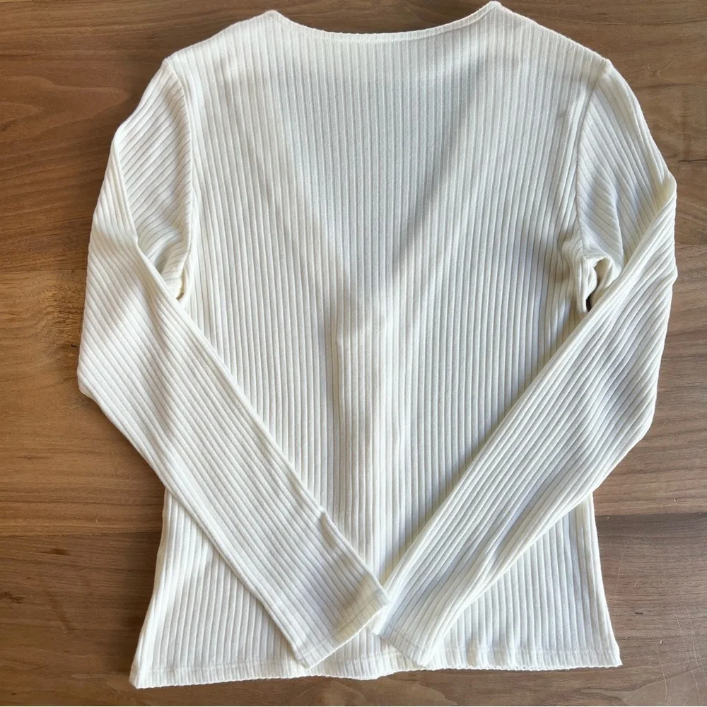 NWOT Reformation Jeans Iris Ivory Ribbed V-Neck Cardigan Top Size Medium - Picture 9 of 12